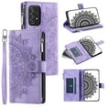 thumbnail image 1 of ELEHOLD Wallet Case for Samsung Galaxy A33 5G Embossed Pattern PU Leather Card Slots Zipper Pocket Kickstand Function Magnetic Clasp Lanyard Crossbody Shoulder Strap,Purple, 1 of 7