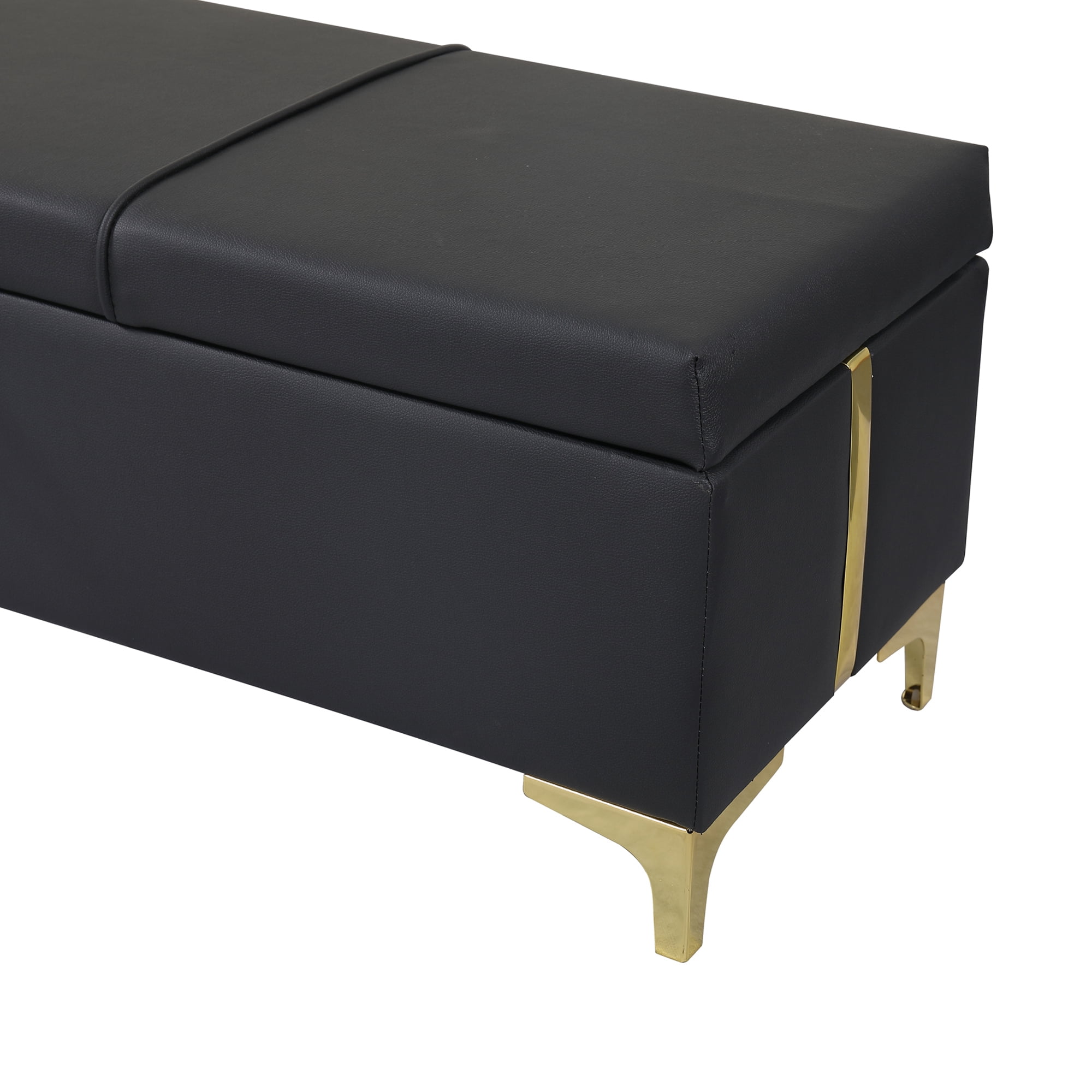 Euroco Upholstered 2 Pieces Bedroom Furniture Set, Queen Size Platform Bed with Hydraulic Storage System and Storage Ottoman, Black