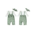 thumbnail image 3 of Loicainy Baby Toddler Girls Long Sleeve Jumpsuit 3 6 9 12 18 Months Floral Print Fake Two Pieces Patchwork Bow Romper and Cute Headband Set, 3 of 9