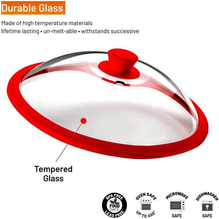 Bezrat Microwave Tall Glass Plate Food Cover | Splatter Guard Lid with Easy Grip Silicone Handle Knob | 100% Food Grade | BPA Free and Dishwasher