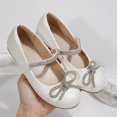 thumbnail image 4 of Rexoro Girls' Mary Jane Flats Kids Sparkly Rhinestone Bow Dress Shoes Princess Girls Shoes for Wedding Party Ivory 11 Little Kid, 4 of 6