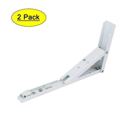 

10-inch Long Metal Spring Loaded Folding Shelf Bracket Support White 2pcs