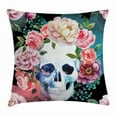 thumbnail image 1 of Sugar Skull Throw Pillow Cushion Cover, Watercolor Style Gothic Skull Image with Tender Peonies as Festival Wreath, Decorative Square Accent Pillow Case, 24 X 24 Inches, Multicolor, by Ambesonne, 1 of 2