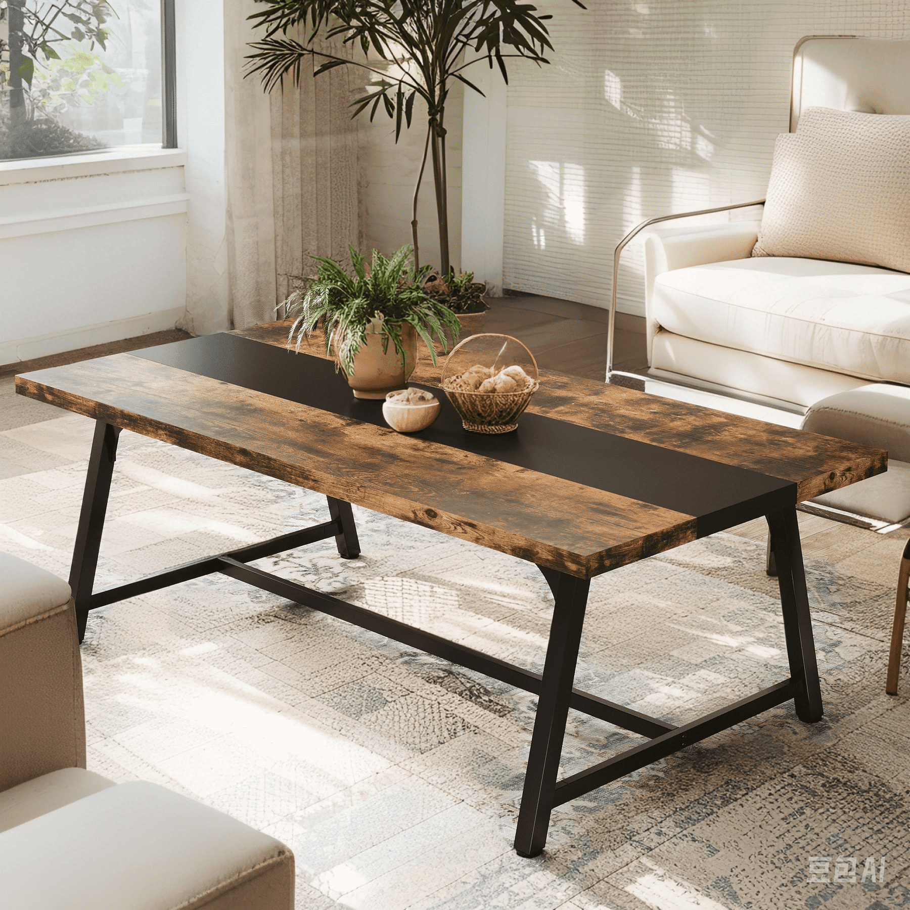 MAYEERTY 71 Inch 6-8 Person Dining Table, Rustic Brown & Black Multifunctional Table for Kitchen, Office & Conference