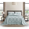 thumbnail image 3 of HZ & HY Oversized King Bedspread, Jacquard Matelasse Damask Pattern Design, Lightweight, Reversible, 5 Piece, 100% Microfiber, Green, 3 of 8