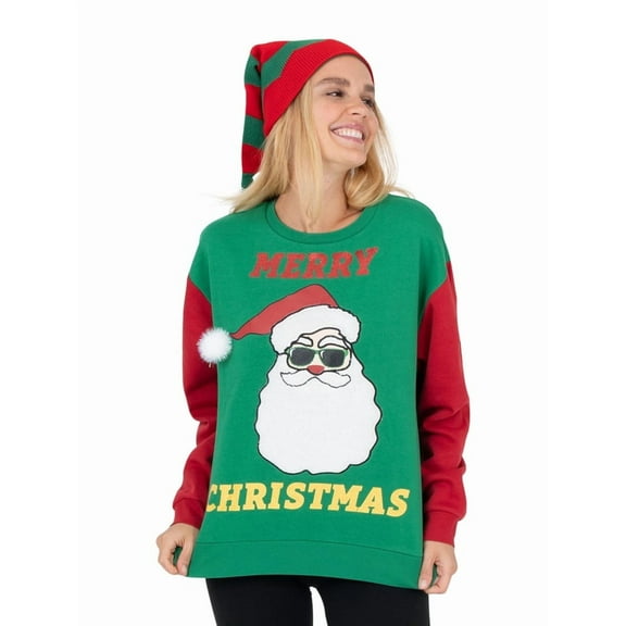 Jollidays Women's Merry Christmas Santa Pullover Sweatshirt, Sizes S-XXL