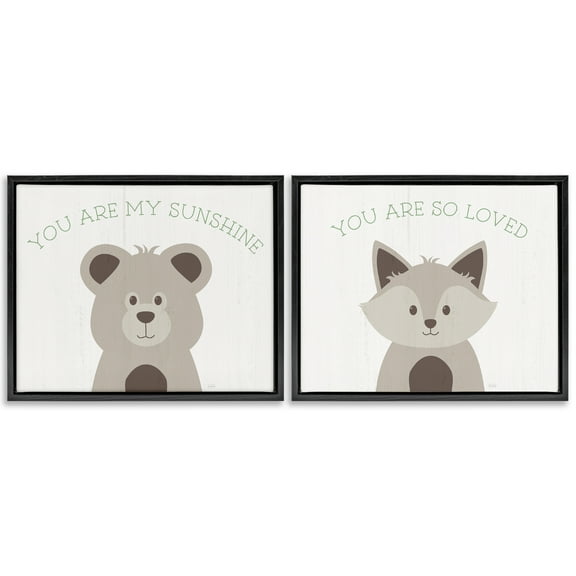 Stupell Industries Uplifting Kid's Animal Quotes Animals Painting Black Floater Framed Canvas Art Print Wall Art, 21 x 17, Set of 2