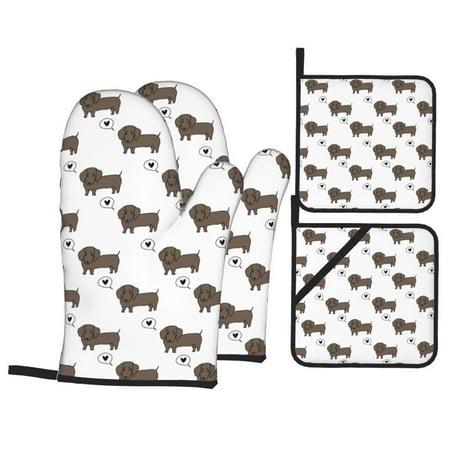 

Oven Mitts and Pot Holders 4 pcs Set Dachshund Dog Puppy No.1056 Heat Resistant Pot Holders Oven Mitts for kitchen Non-Slip Hanging Loop Oven Glove Potholders for Baking Cooking