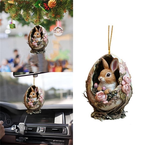 JHEHF Easter Eggs Decorations Hanging Ornaments 2D Flat Acrylic Spring Cute Rabbit Pendant Easter Tree Ornaments DIY Crafts for Home Party Supplies 4/3/2/1PCS
