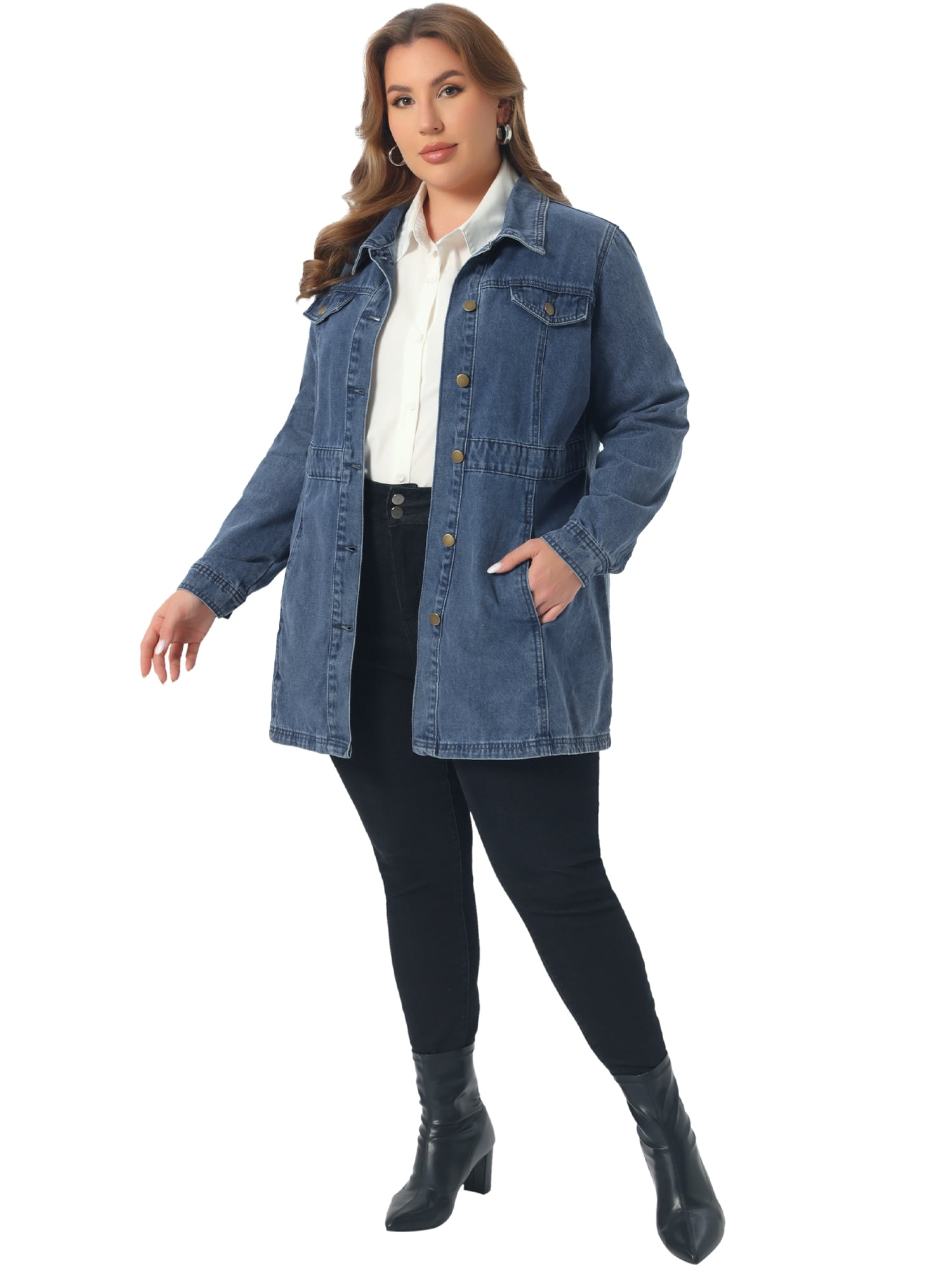 DARING DIVA Women's Plus Size Buttons Long Sleeve Jean Jackets 3X Gray Blue