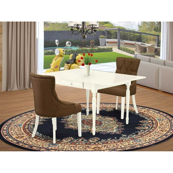 East West Furniture Monza 3-piece Wood Dining Set in Linen White/Dark Coffee