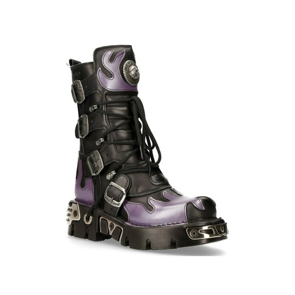 NEW ROCK M-591-S5 PURPLE FLAME PUNK BOOTS Black Leather Gothic Heavy Biker 39