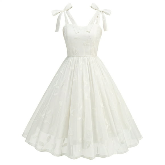Vintage Swing Dress Women V Neck Collar Short Sleeve Flowy Tea Dress Audrey Hepburn Elegant Dance Gown Party Dresses