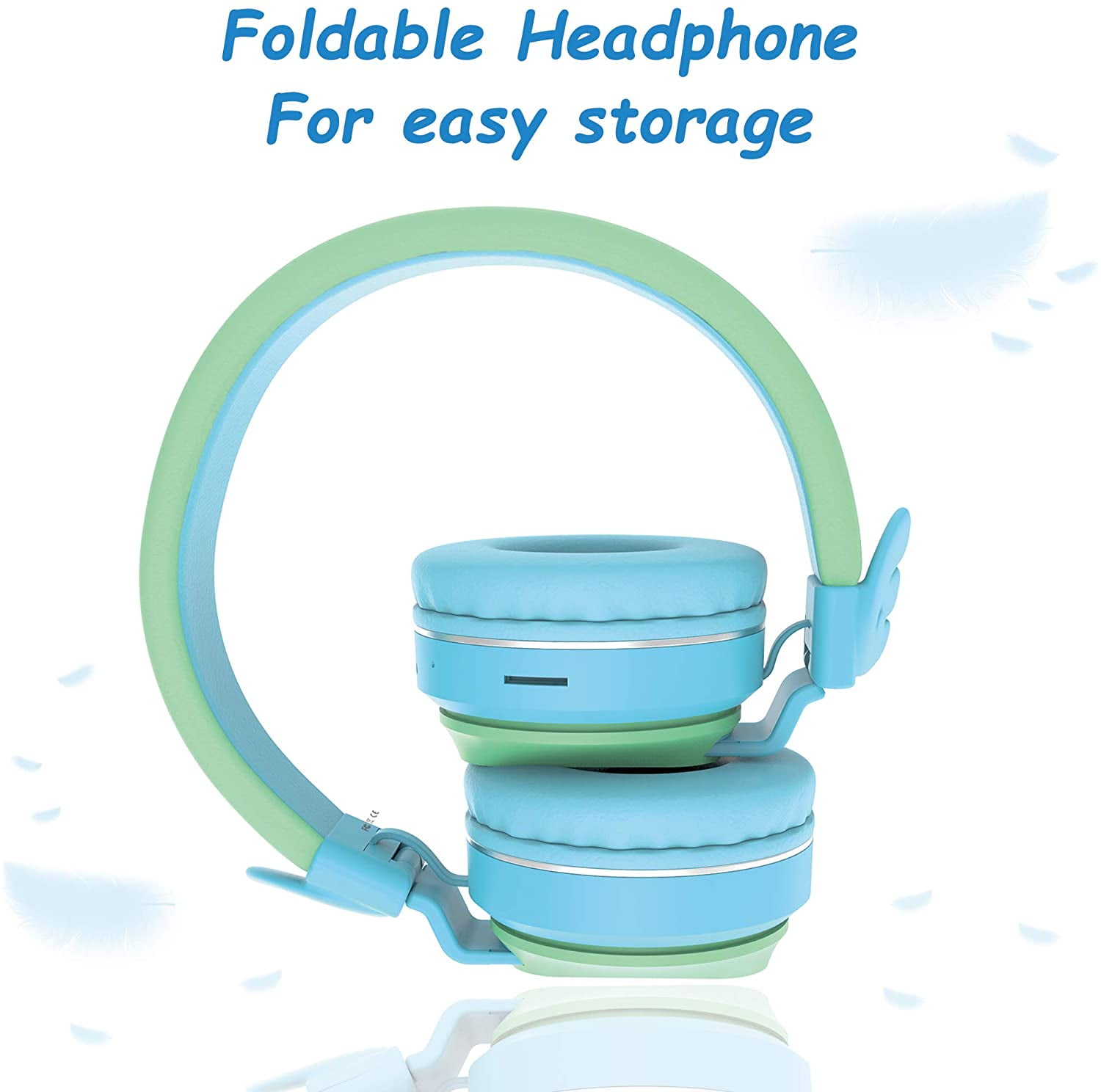 Riwbox BT05 Bluetooth Kids Headphones Wireless Foldable Headset Over Ear with Volume Limited and Mic/TF Card Compatible for iPad/iPhone/Tablet(Blue&Green)