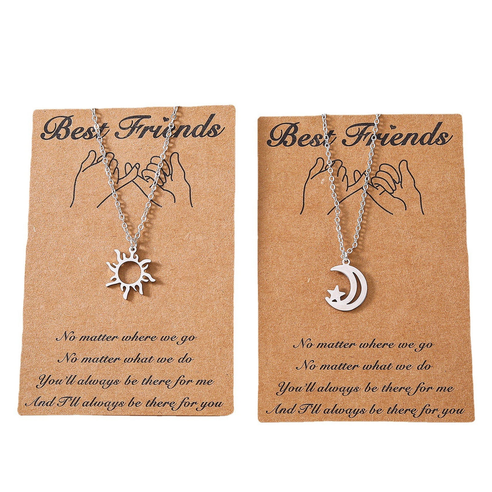 Stainless Steel Sun & Moon Best Friend Necklace Set - 2-Piece Matching Necklaces For Women, Girls, BFFs, Mother/Daughter, Gift With Card