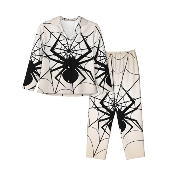 Fotbe Spiders On The Web 1 Conjunto de Pijama de Manga Larga para Mujer con Estampado, Ropa de Dormir de 2 Piezas, Conjunto de Casa Suave y Cómodo con Bolsillos-Small