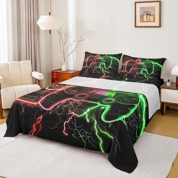 Erosebridal 3D Gamepad Sheet Set Twin, Cool Lightning Twin Sheet Sets, Teens Teenager Bedding Sets Twin Size, Super Cozy Bedroom Decor, 3-Piece