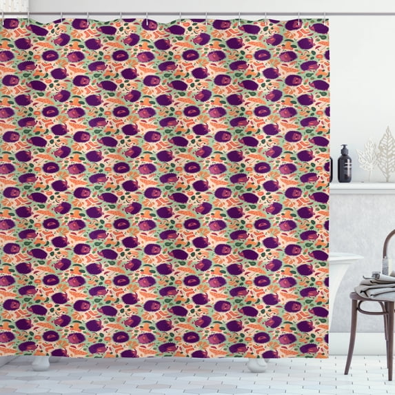Autumn Shower Curtain, Funny Hedgehogs and Seasonal Elements Boots and Umbrellas Woodland Creatures Pattern, Fabric Bathroom Set with Hooks, 69W X 84L Inches Extra Long, Multicolor, by Ambesonne