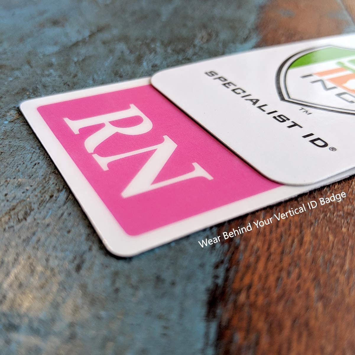 25 Pack - RN Badge Buddy - Vertical ID Badge Backer Card for Registered Nurses - 2 Sided Quick Role Identifier Nurse ID Tag Backer by Specialist ID (Hot Pink)