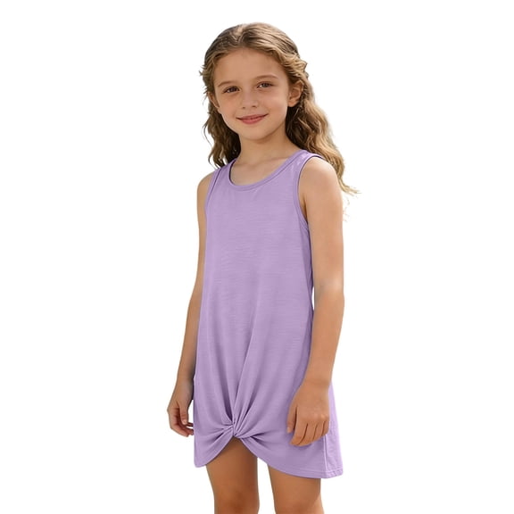 SGMVNU Girls Dresses Sleeveless Swim Cover Up Girls Dress 5t Kids Summer Swimsuit Coverup Twist Front Beach Dress(Size 9-10 Years,Light Purple)