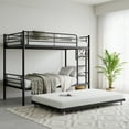 thumbnail image 5 of Twin Bunk Bed with Trundle Metal Bunkbeds with Ladder and Full-Length Guardrail, Noise Free, No Box Spring Needed, Black, 5 of 9