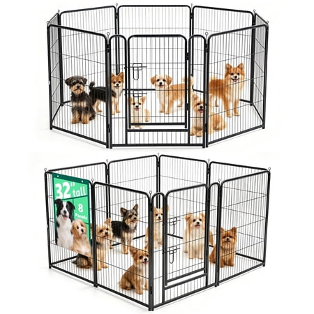 WLLJOY Dog Playpen, 32 Inch 8 Panels Heavy Duty Metal Pet Fence for Indoor/Outdoor, Large Dog Exercise Pen for RV Camping/Yard/Garden, Black