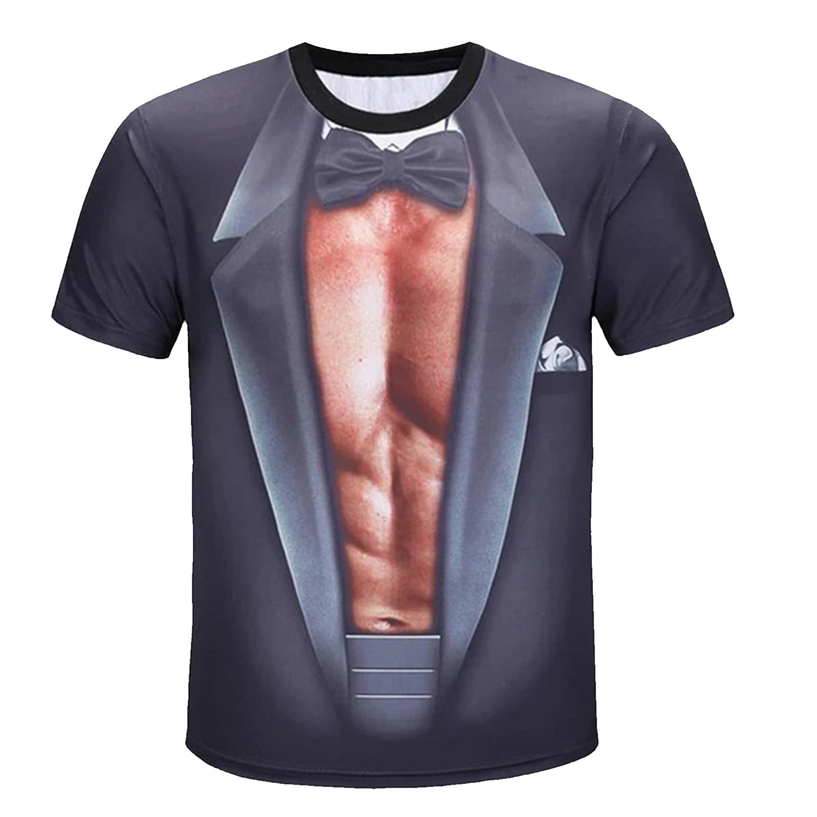 Deals Men's Muscle T-Shirts Novelty 3D Muscle Printed Shirts O-Neck Short Sleeve Tees Funny Simulation Body T-Shirt Blouses - Walmart.com