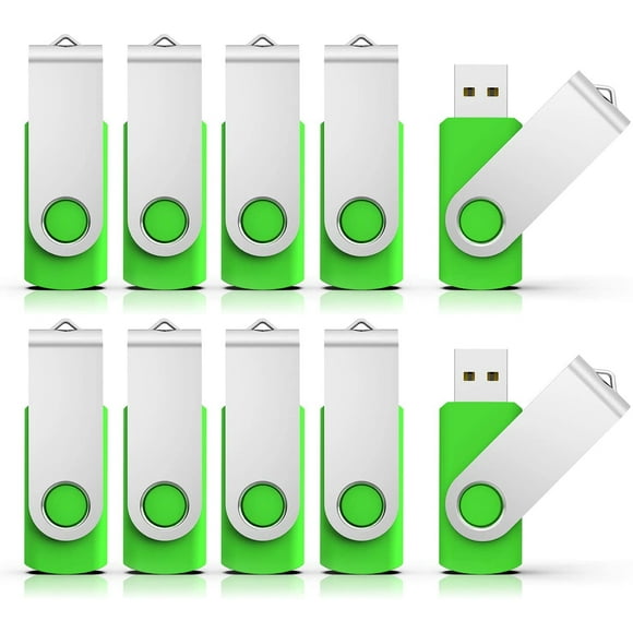 SHILIU-10 Pack 8GB USB Flash Drive Swivel USB 2.0 Memory Stick Fold Storage Thumb Pen Drive Bulk Jump Drive USB Stick, Green
