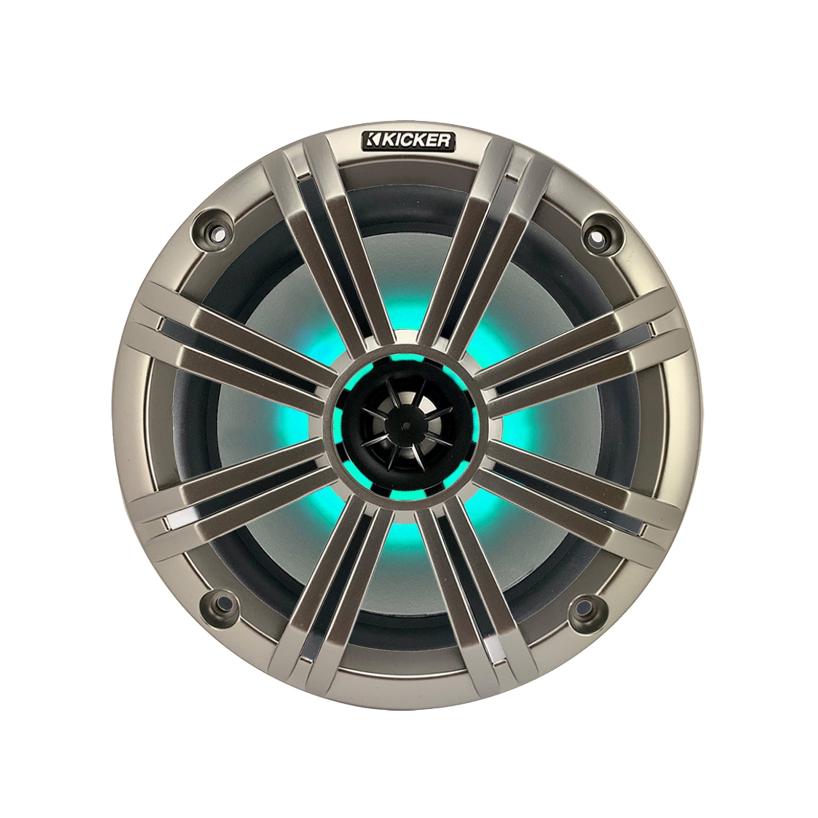 Kicker All-Weather Marine Gauge Style Bluetooth USB Stereo Receiver Bundle Combo with (QTY 2) 8" 2-Way 300W Max Coaxial Marine LED Speakers w/ Silver Grilles, 50-Ft 16-Gauge Wire, 22" Antenna