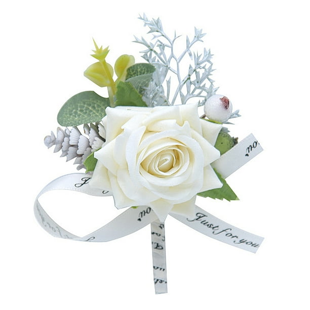 1Pc Artificial Flower Corsage Lint Simulation Brooch Chinese Style Rose Bowknot Wrist Flower For Wedding Bridesma