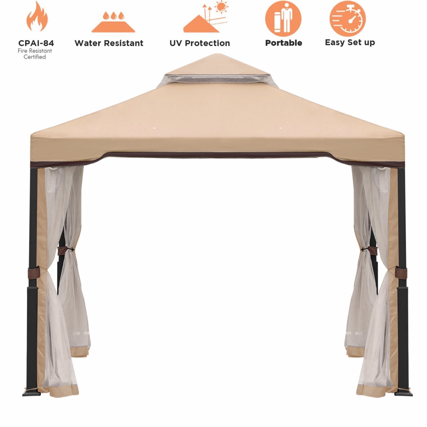 Private Jungle 10x10ft Straight Leg Outdoor Canopy Tent with Mosquito Netting,Soft Top Metal Frame Gazebo for Lawn,Backyard and Deck,Khaki Private Jungle 10x10ft Straight Leg Outdoor Canopy Tent with Mosquito Netting,Soft Top Metal Frame Gazebo for Lawn,Backyard and Deck,Khaki