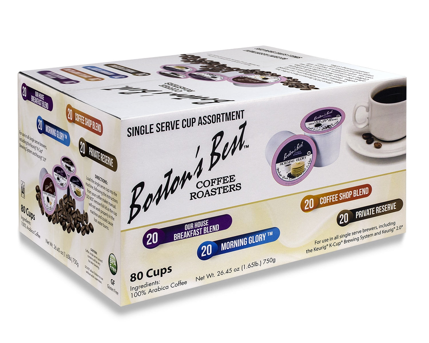 Boston's Best Regular Assortment Coffee, Single Serve Cups, 80 Ct