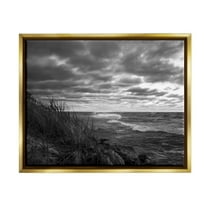 Stupell Industries Stormy Sea Photography Landscape Photography Gold Floater Framed Canvas Art Print Wall Art, 21 x 17