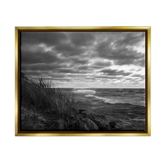 Stupell Industries Stormy Sea Photography Landscape Photography Gold Floater Framed Canvas Art Print Wall Art, 21 x 17