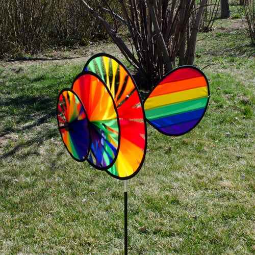 fengkengji Wind Spinners Triple Rainbow Wheel Windmill
