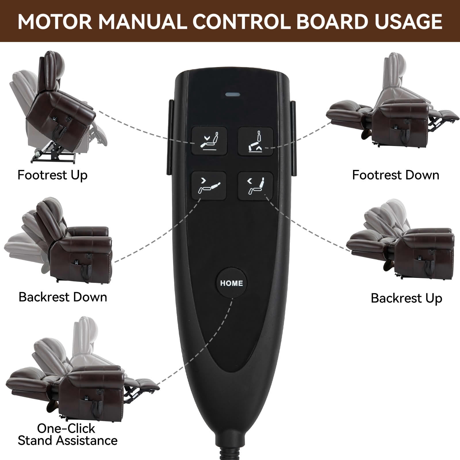MAYEERTY Antique Brown Faux Leather Dual Motor Power Lift Recliner, 350lbs Massage Heat USB Ports 40"x38"x41" for Elderly