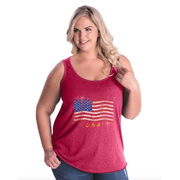 Artix - Women's Plus Size Tank Top - American Flag USA in Gold