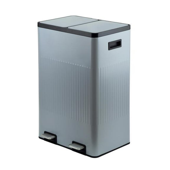 Jiallo JA963148AE 60L (30LX2) Powder coating 2 compartments garbage and recycling bins with elegant linear embossment, soft-close lids and soft pedal.