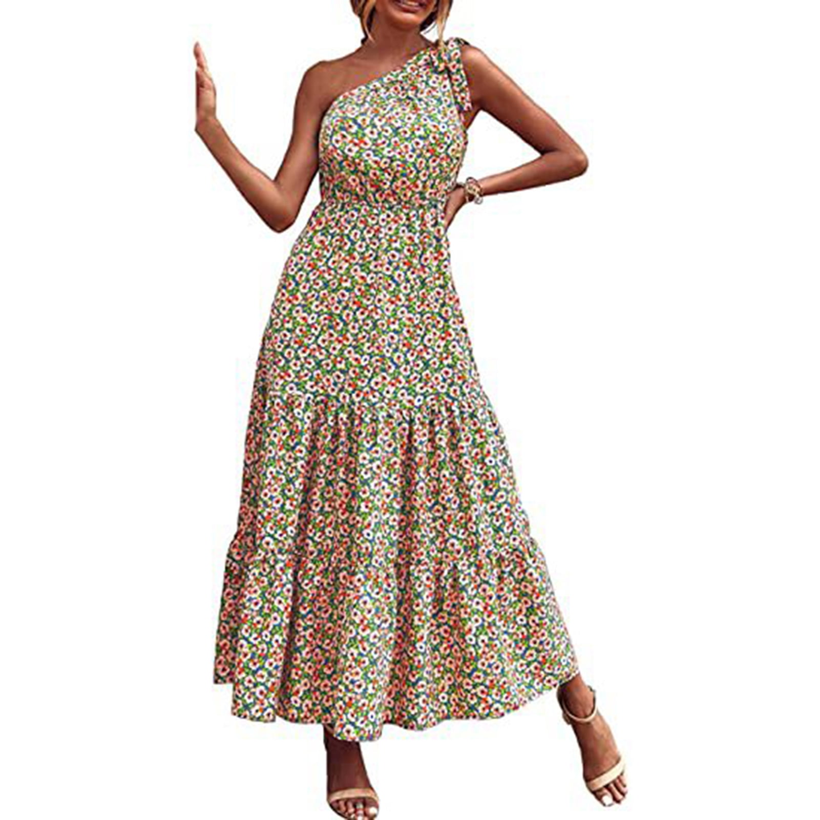 Ubuy Sleeveless Beach Dress Womens Summer Sleeveless Maxi Dress Tie Slanted  One Togo Ubuy