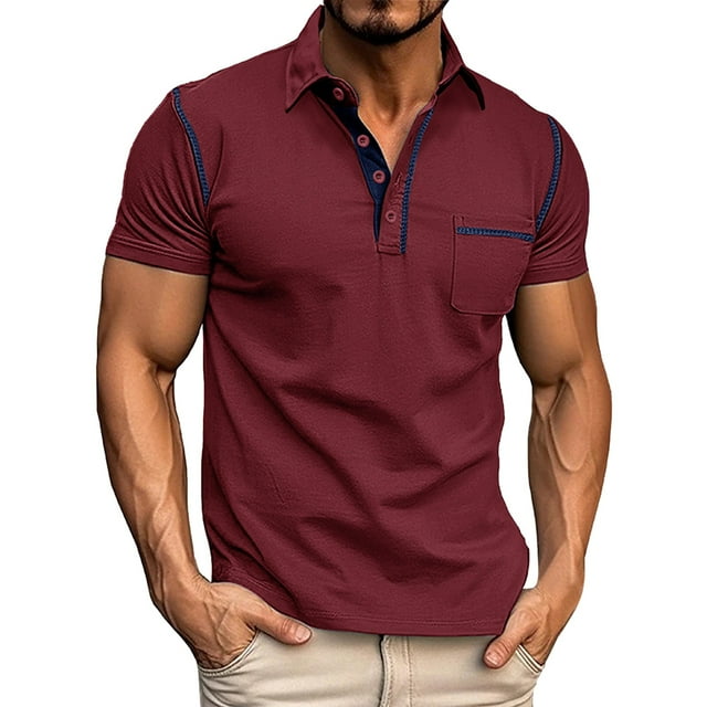 Chemises pour Hommes - Catégorie de Produit et Highlight pour Printemps Classique Manches Courtes Raglan avec Poche Rayures et Couleur Unie