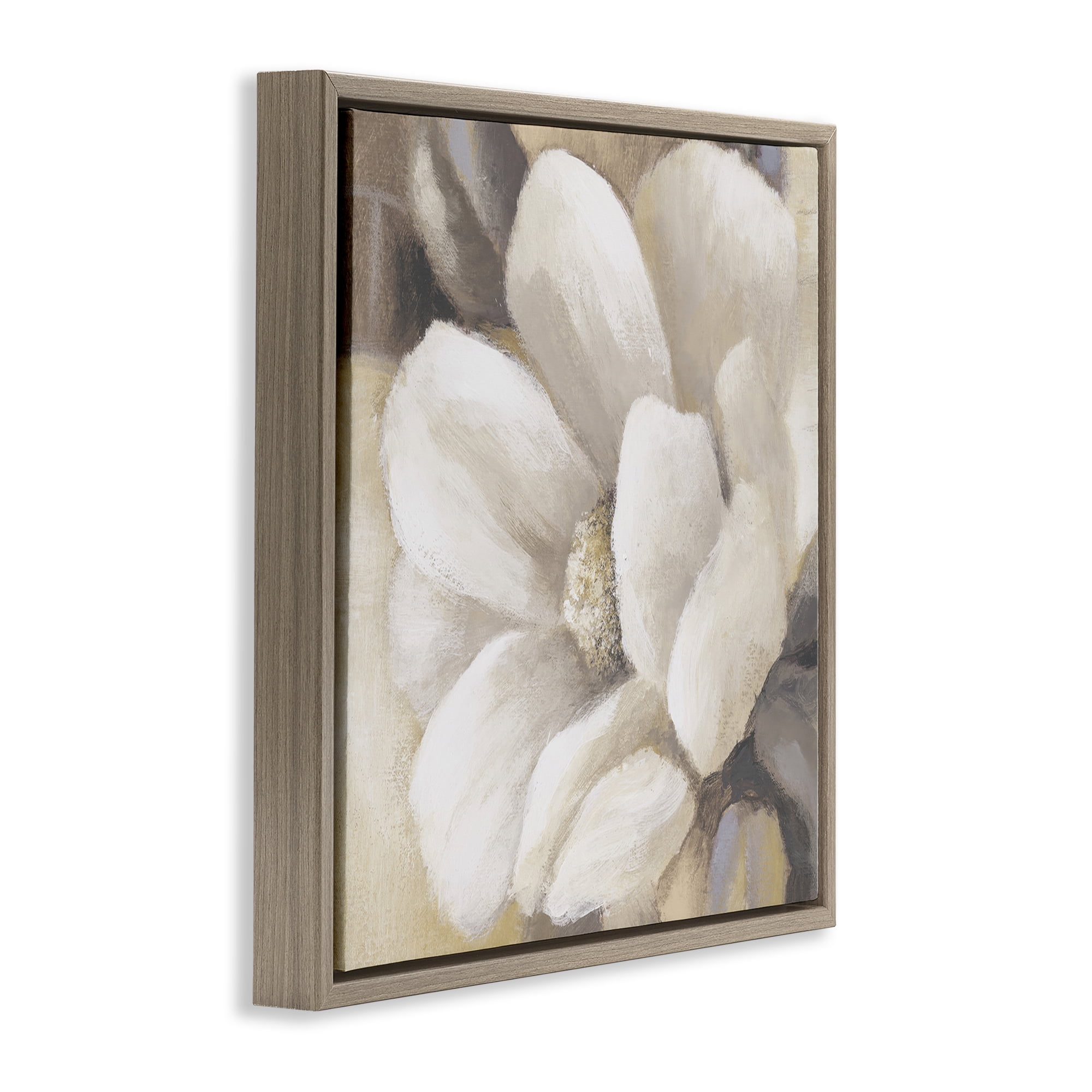 Stupell Industries Magnolia Flower Petals Plants & Flowers Painting Brown Floater Framed Canvas Art Print Wall Art, 25 x 25