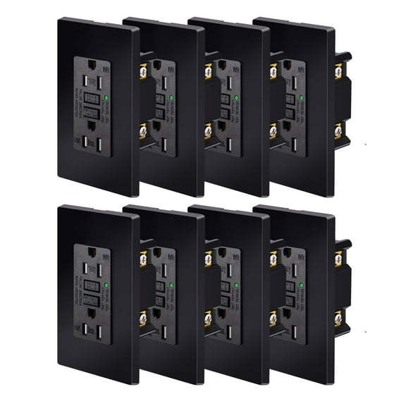 Black GFCI Outlet 15Amp 8PK,Nineleaf Black Outlets Receptacles,GFI Electrical Outlet with LED Indicator,Weather Resistant WR,Ground Fault Circuit Interrupters,120V,Wall Plates and Screws Included,ETL