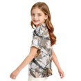thumbnail image 3 of Kids Girls Short Sleeve Polo Shirt, Tree Leaf Camo Printed Polyester Top, Casual Outdoor Daily Wear Children Collared T-Shirt,Gray,110, 3 of 7