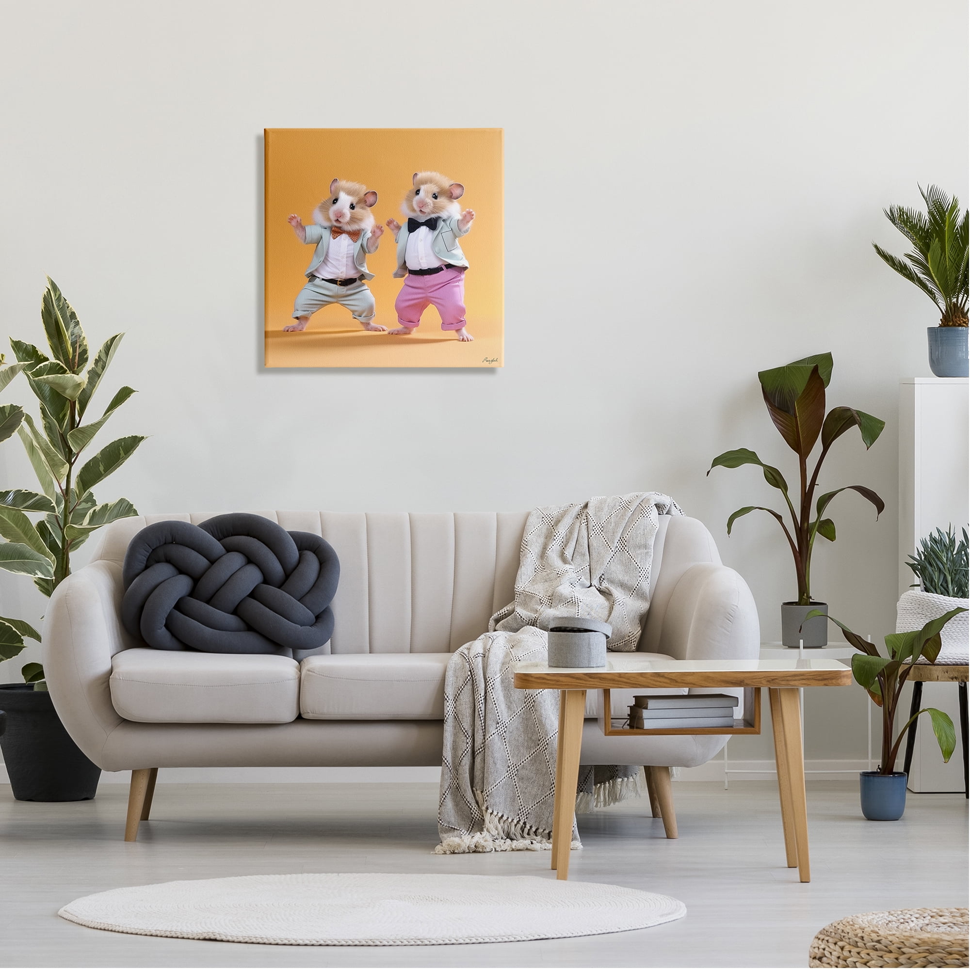 Stupell Industries Dancing Hamsters Duo Animals & Insects Painting Gallery Wrapped Canvas Art Print Wall Art, 24 x 24