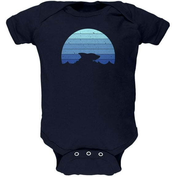 Ocean Shark Retro Sunset Blue Soft Baby One Piece Navy 18-24 M