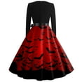 thumbnail image 3 of WTOBBY Women's Chic Retro Halloween Dress Featuring Bat and Pumpkin Print, Round Neckline, Long Sleeves, Hollow Out Casual Style for Party Wear ,Wine XL, 3 of 4