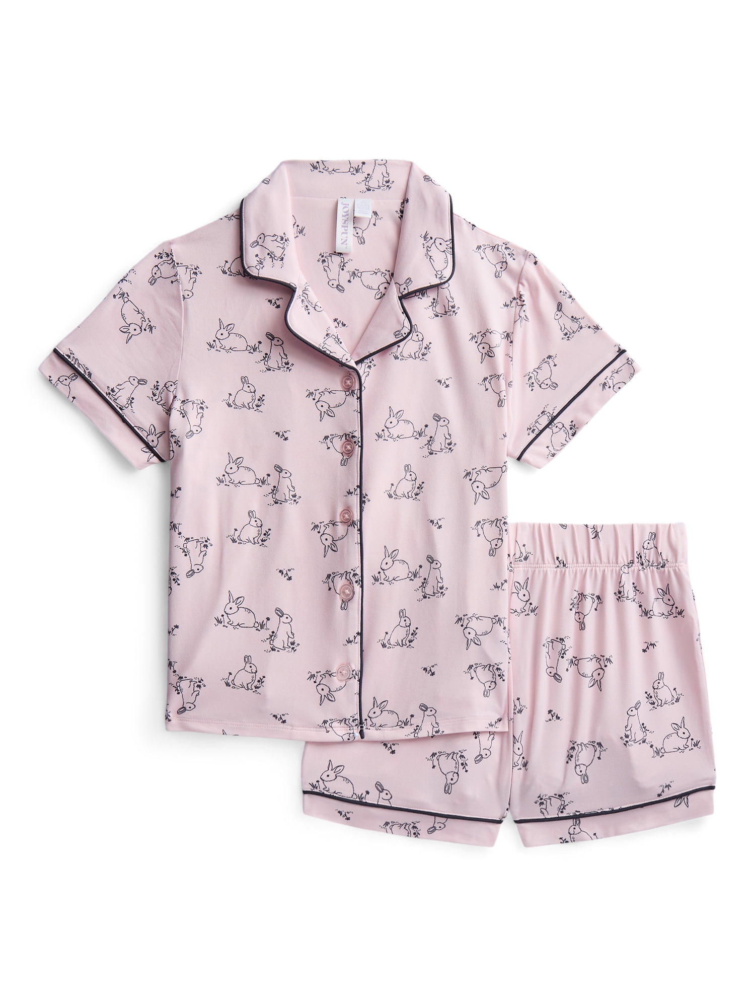 Joyspun Girls Mommy and Me Notch Collar Top and Shorts Family Matching Pajama Set, Sizes XS-XXL