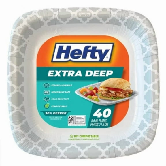 Hefty Extra Deep Square Disposable Plates 8.5" - 40ct