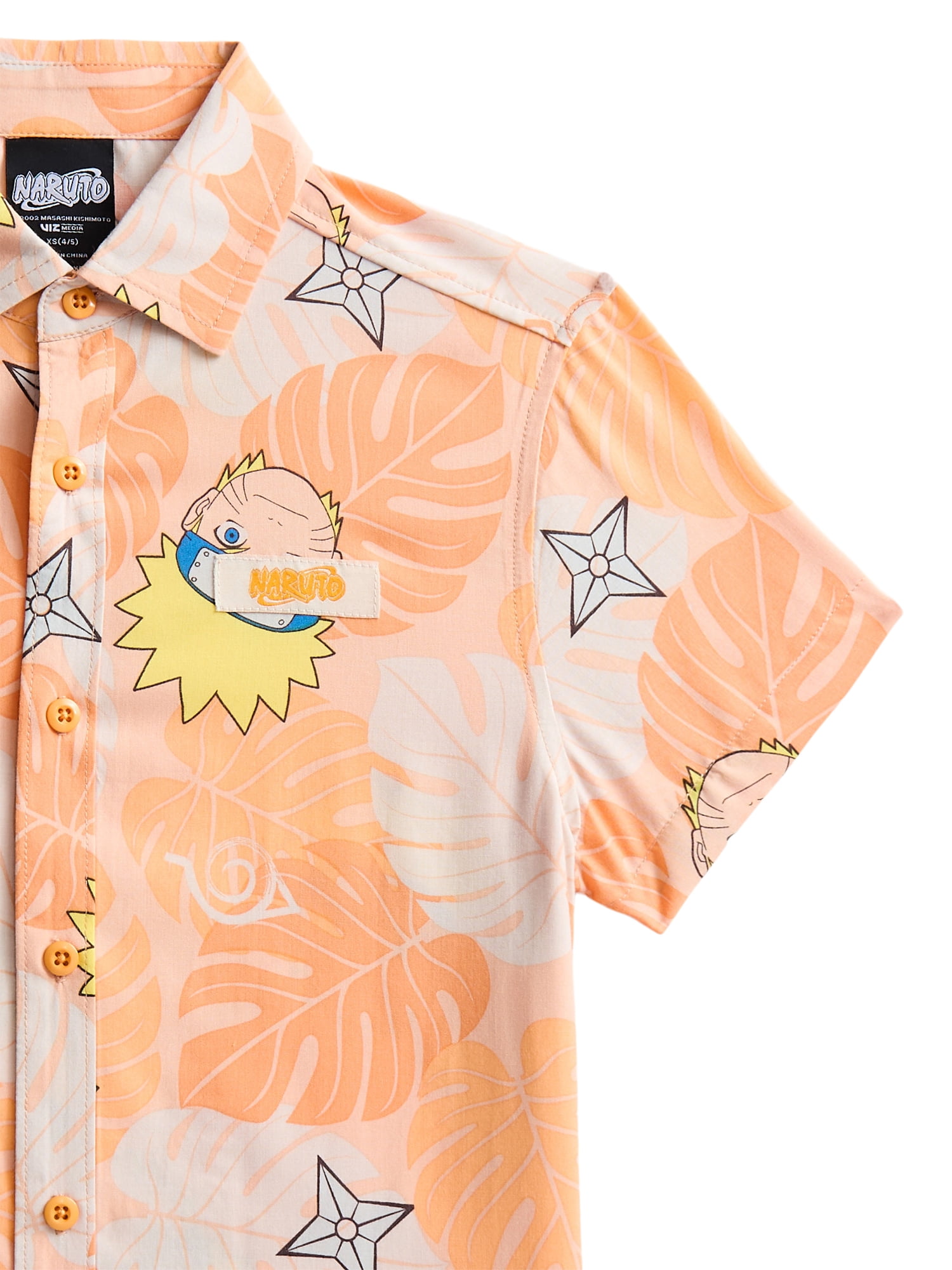 Naruto Boys Graphic Button Up Resort Shirt with Short Sleeves, Sizes 4-18