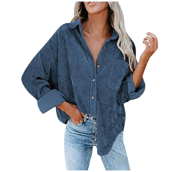 Womens Corduroy Jackets Button Down Long Sleeve Casual Coat Outwear